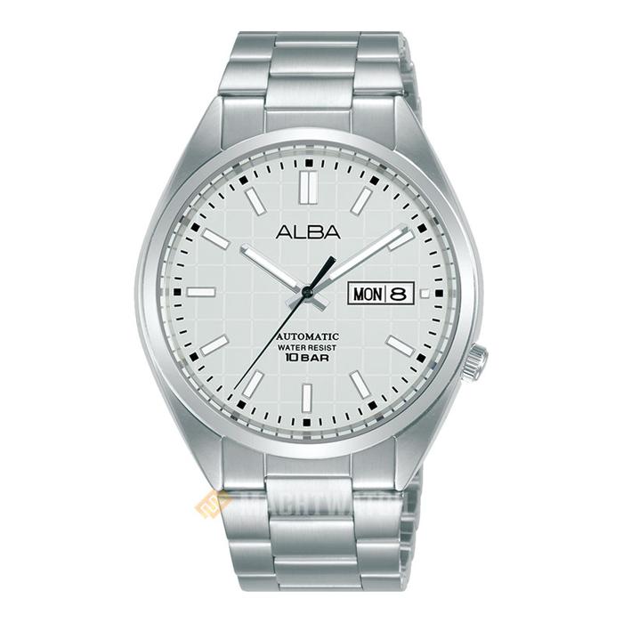 Jam Tangan Pria Alba Mechanical AL4329X1 Automatic Men Silver Patterned Dial Stainless Steel Strap
