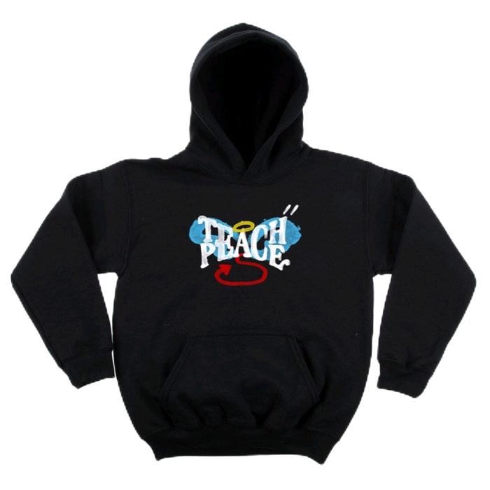 Sweater Hoodie Hitam Distro  Teach Peace Unisex dengan Kap Pria & Wanita Fleece High Jumper Sablon L
