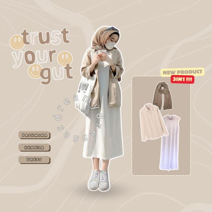 One Set 155 - Inner Dress, Kemeja, Pashmina Inner Gamis Tanpa Lengan-Gamis Kutung Spandek Jersey-Gam