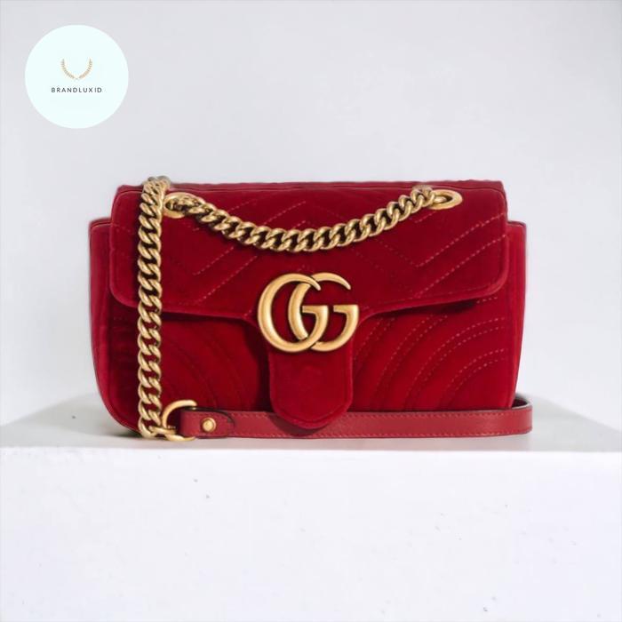 Gucci Mini GG Marmont Flap Bag in Red Velvet Ghw
