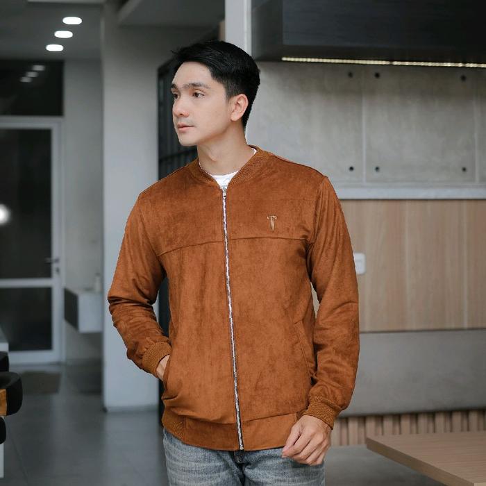 Rocket Queen Bomber Jacket Sueding caramel Jaket Kulit Suede Pria Suede Leather Keren Casual