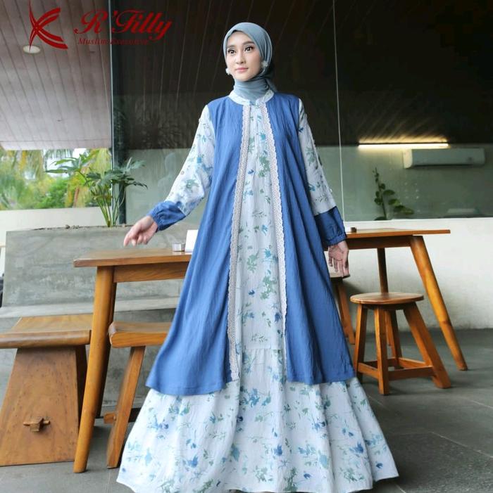Gamis Dress Linen Motif Layer ori by r filly gamis Muslim Wanita