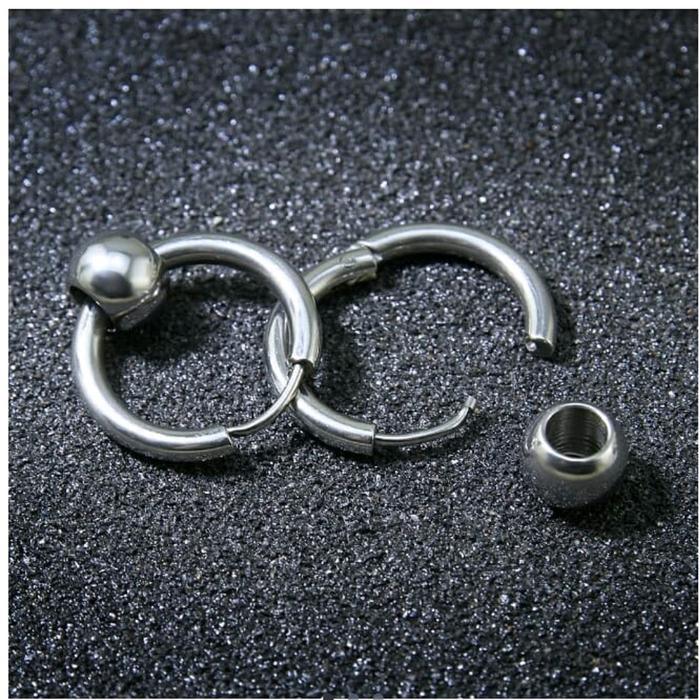 Sepasang 2 pcs anting hoop ball -anting ring-anting stainless steel-hoop earing tebal 2,5 mm