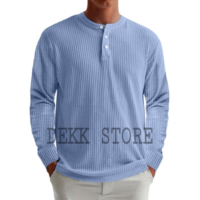 KAOS WAFFLE KNIT LENGAN PANJANG/KAOS KANCING KNIT PRIA POLOS/KAOS WAFFLE KNIT TERLARIS