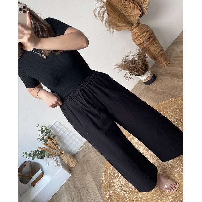 celana panjang wanita/kulot linen premium/kulot full karet tali serut Kain Kaki Nyaman Lembut Tebal 