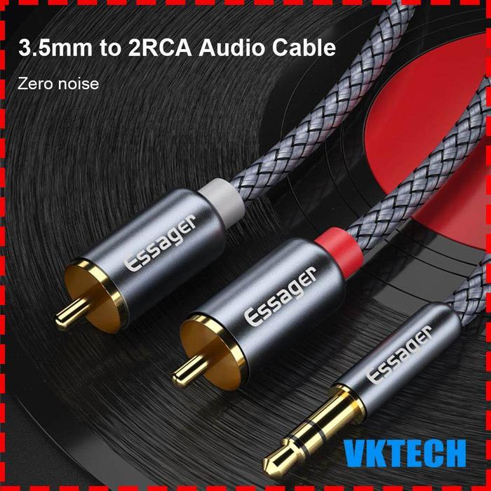 Vktech Kabel Aux RCA, Kabel Aux 3.5Mm Jack Ke 2 RCA Audio, Kabel