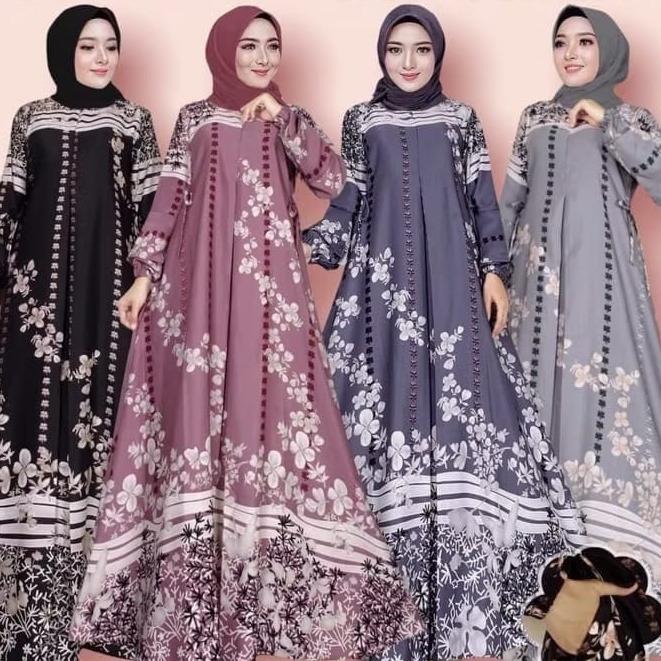 HEA VIRGO DRESS Gamis Muslimah Selena Series Motif Dress Maxy Lengan Panjang Busui Praktis Elegan & 