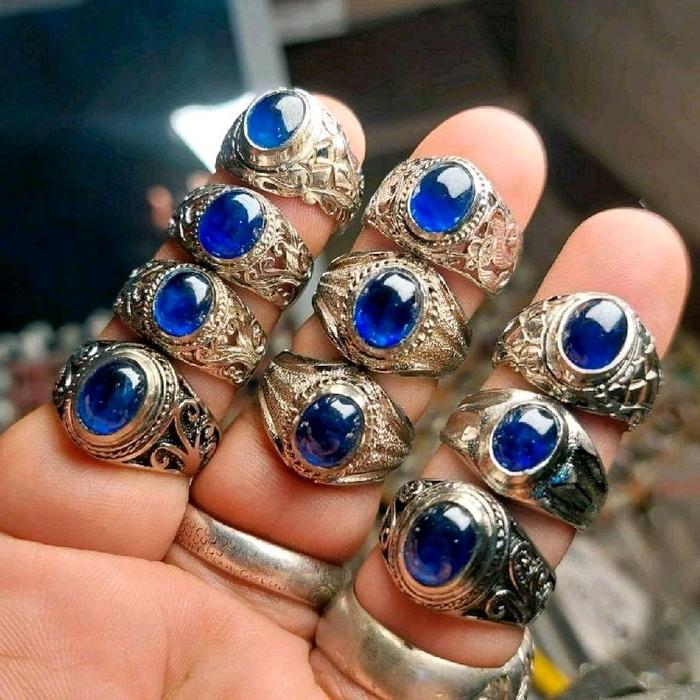 Cincin batu blue safir Batu permata asli natural