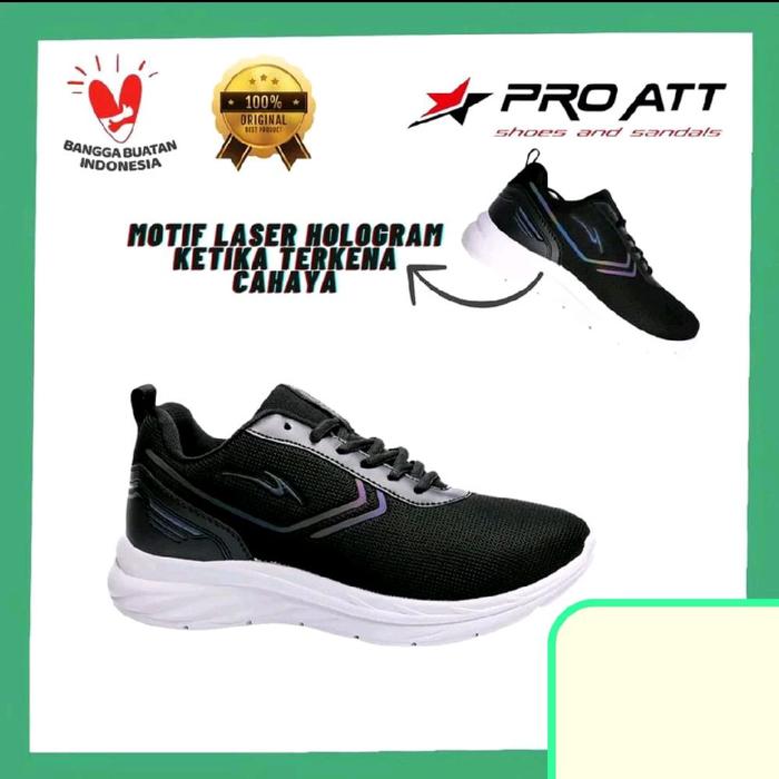 PRO ATT Sepatu Sneakers Hitam dengan Motif Laser Hologram yang Menarik ketika Terkena Cahaya