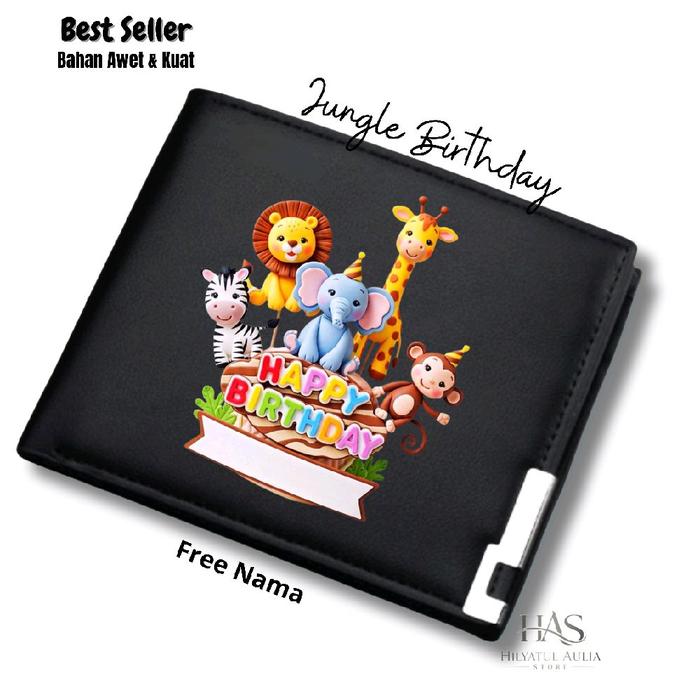 Dompet Lipat Anak Custom Nama Tema Jungle Land | Dompet Anak Perempuan anak Karakter Jungle Birthday
