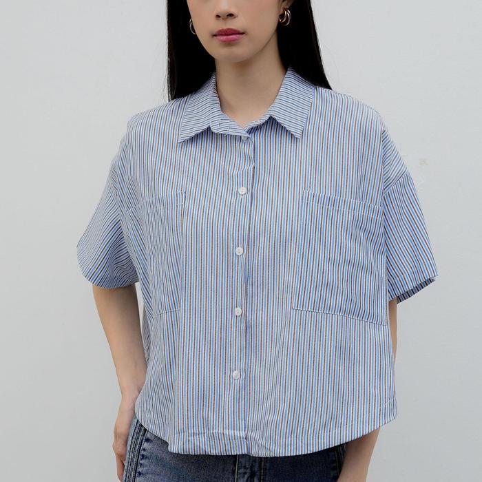 This Is April Hampton Top Kemeja Lengan Pendek Wanita Korean Look Blue & Pink