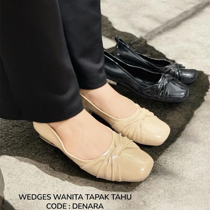 Gjaz Denara Pansus Kerja Wanita Jelly Karet Glosy High 2,5 Cm Hitam&Mocca Shoes Tapak Tahu Heels