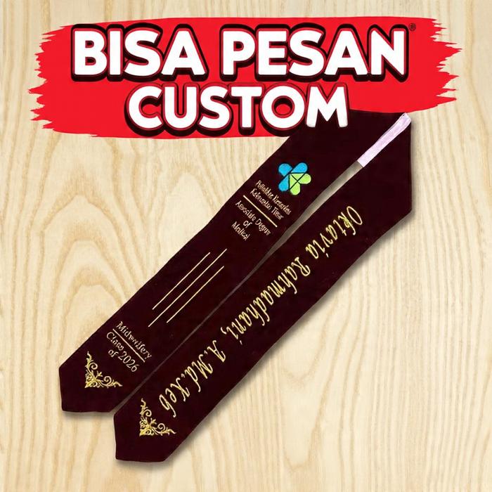 SELENDANG WISUDA  CUSTUME LEHER CLASS OF 2021-2022 KAIN BLUDRU PREMIUM hijau list custom Sketsa 2 Bi