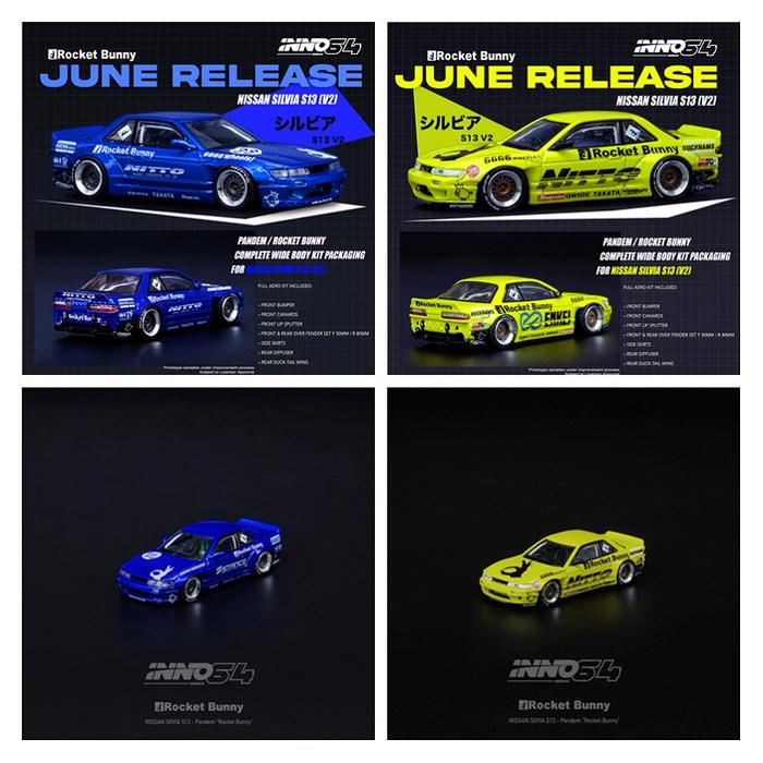 Ready Stock INNO 1:64 NISSAN SILVIA S13 V2  PANDEM ROCKET BUNNY Blue