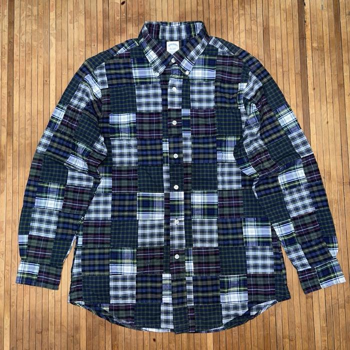 BROOKS & BROTHERS 1818 CASUAL PATCHWORK PLAID GINGHAM TARTAN BUTTON DOWN LONG SLEEVE SHIRT loro pian