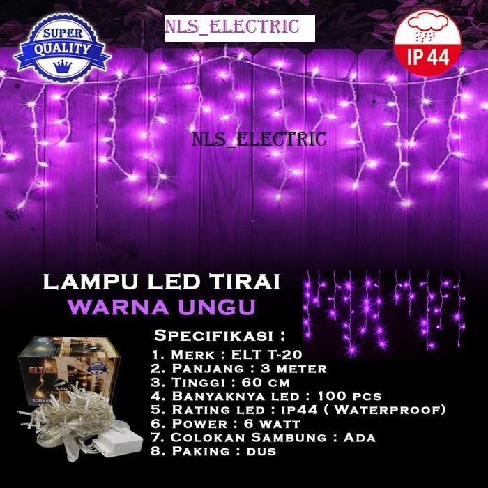Lampu Natal Tirai LED Ungu/Violet 99 LED AC 220V