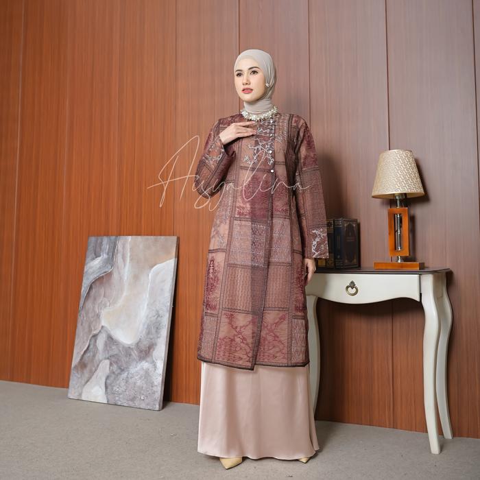 Aisyalina Id Camellia Tunik Set Rok Series Bahan Mirza Silk Mix Brukat Setelan Wanita Elegan Simple 