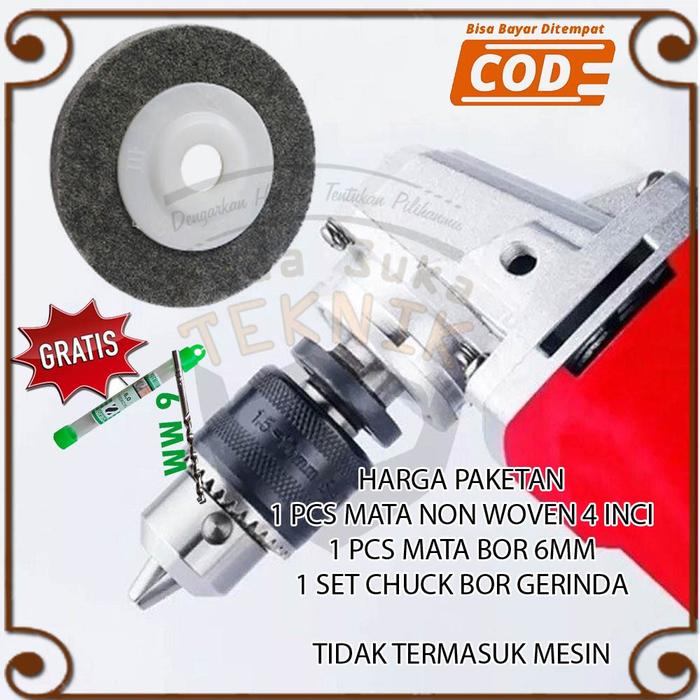 Mata Poles Stainless Non Woven + Konverter Kepala Chuck Grinda Tangan Adapter Bor Ke Gerinda