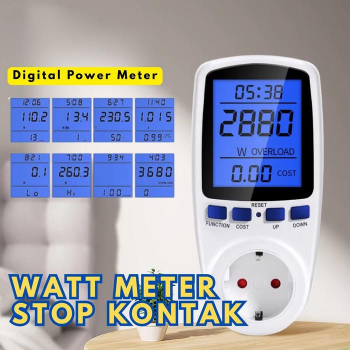 Watt Meter Stop Kontak Pengukur Daya Listrik Wattmeter Kwh Volt Ampere Digital Power Meter Ac Voltag