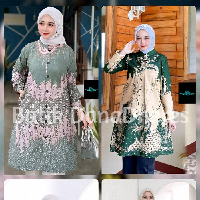 BAJU TUNIK BATIK WANITA KERJA SERAGAM KANTOR WARNA HIJAU SAGE GREEN SIZE M L XL XXL | TUNIK BATIK SA