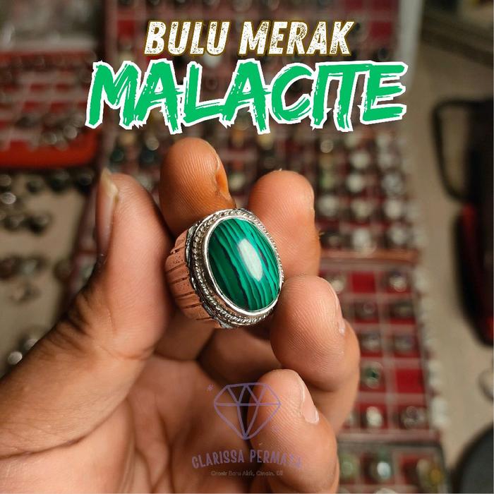 Cincin batu bulu merak malacite / cincin pria batu hijau Rings Akik batu hijau