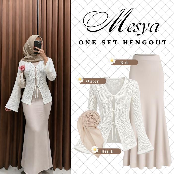 Outfit Mesya 3in1 Hijab Style - Outer Jaring Rok Duyung Kerudung - Setelan OOTD Daily Wear Anggun St