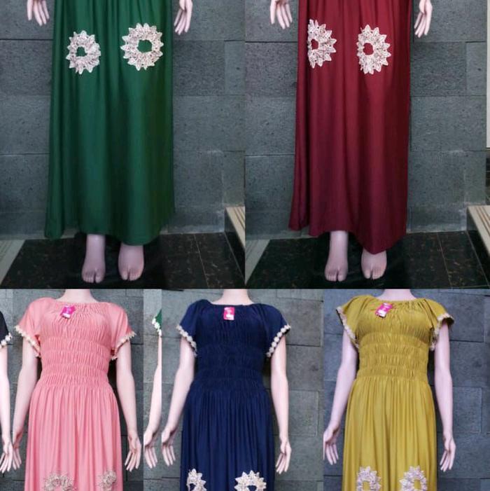 Daster semok panjang bahan lemonskin adem tebal Dress Gaun วนเทจ biru