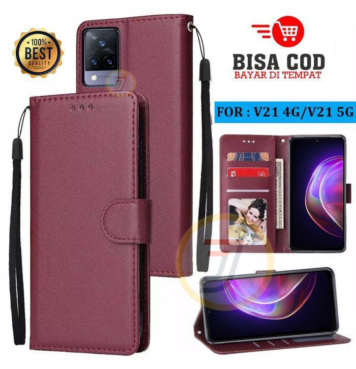 Flip Case Untuk Vivo V21 4G/Vivo V21 5G Flip Case Kulit - Casing Dompet Case Wallet Leather Premium 