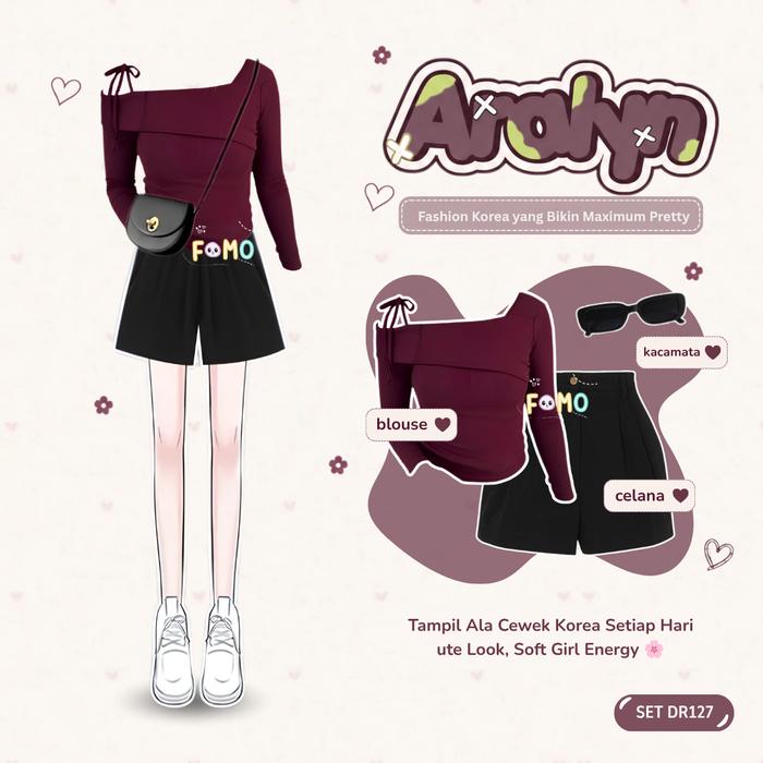 fomoapparel - Nazla One Set Wanita Kekinian Outfit Ulzzang (Kacamata + Blouse Yeona + Celana Pendek)