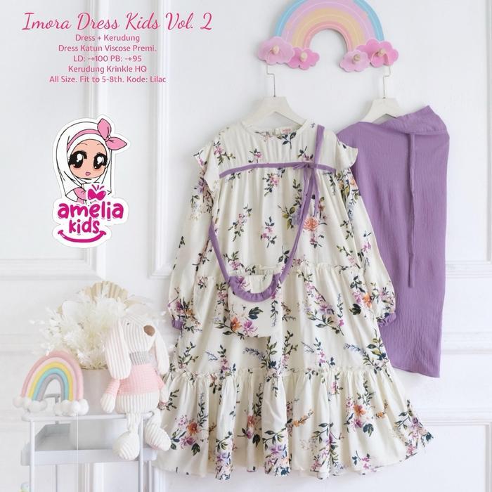 Setelan Gamis dan Jilbab Anak 5-8 Tahun Imora Dress Set by Amelia Kids - Baju Muslim