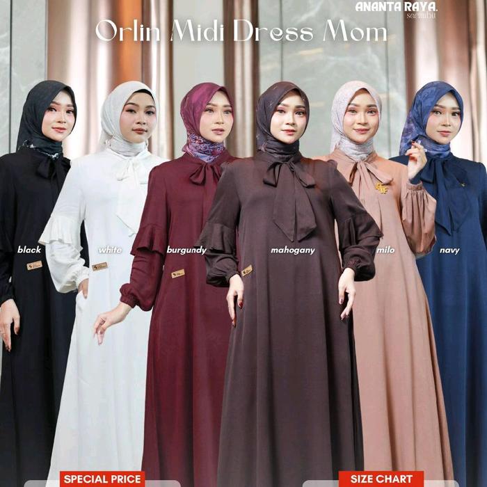 Ananta Raya Orlin Midi Dress Mom - Pilihan Warna Hitam Mahogany Milo- Harga Spesial