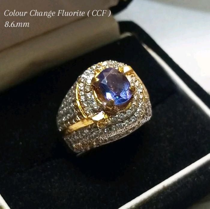 Cincin Batu Permata Colour Change Fluorite CCF Ring Mewah Microsetting