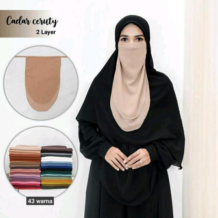 Robia Cadar Tali Cerutty 2Layer Premium Niqab Tanpa Jahitan Bawah Mata - Tebal, Jilbab Cantik Ceruty