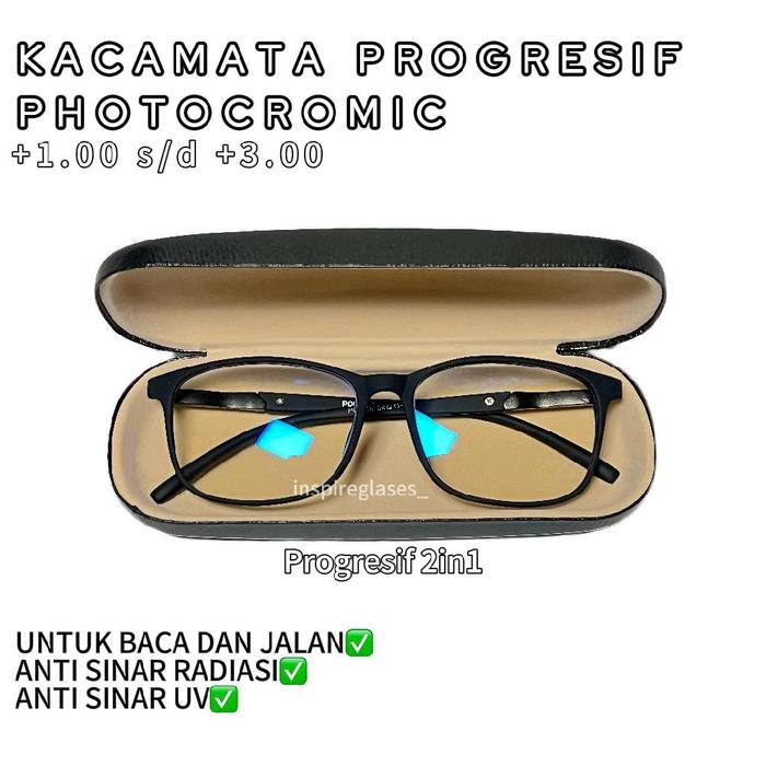 Kacamata Progresif Photocromic Antiradiasi Untuk Baca dan Jalan Plus | +1.00 s/d +3.00 Pria Frame Po