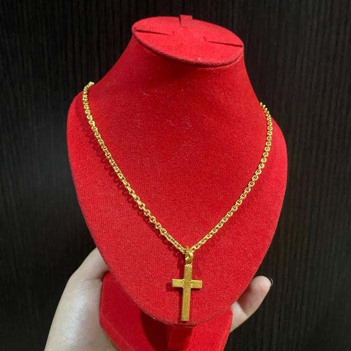 Kalung salib liontin polos replika emas asli