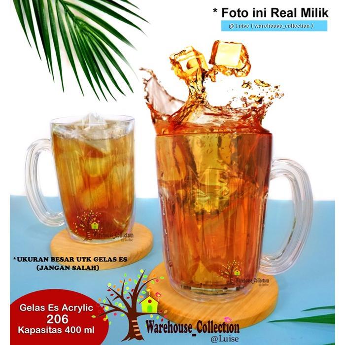 6PCS X GELAS ES GAGANG AKRILIK 206 /GELAS ACRYLIC / GELAS PLASTIK BESAR MURAH / GELAS BIR/GELAS TAHA