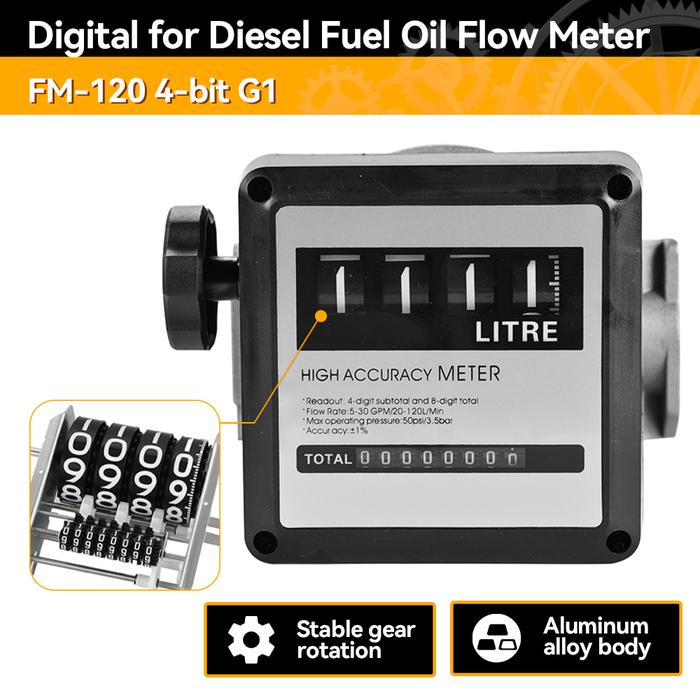 FM-120 4 Digital Gasoline Fuel Oil Flow Meter Counter 20-120L/Min Diesel Petrol Oil Flow Sensor Coun