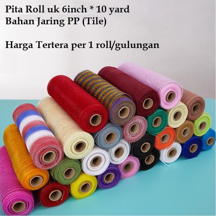 (6Inc 10Yard) Aksesoris Pohon Natal Pita Roll Kain Tile Jaring Halus Glitter Ornamen Hiasan Mainan D