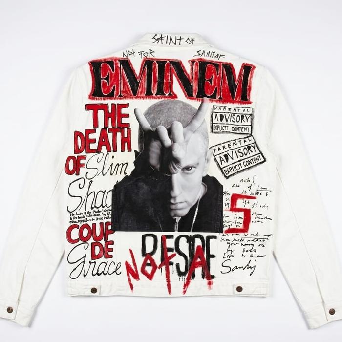 Jaket Denim Eminem Jaket Jeans Custom Bergambar untuk Wanita Pria dengan Desain