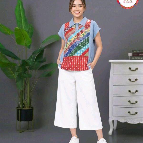 Alunara Perca Top Denim Series, Atasan Batik Perca Wanita Elegan - Model Modern