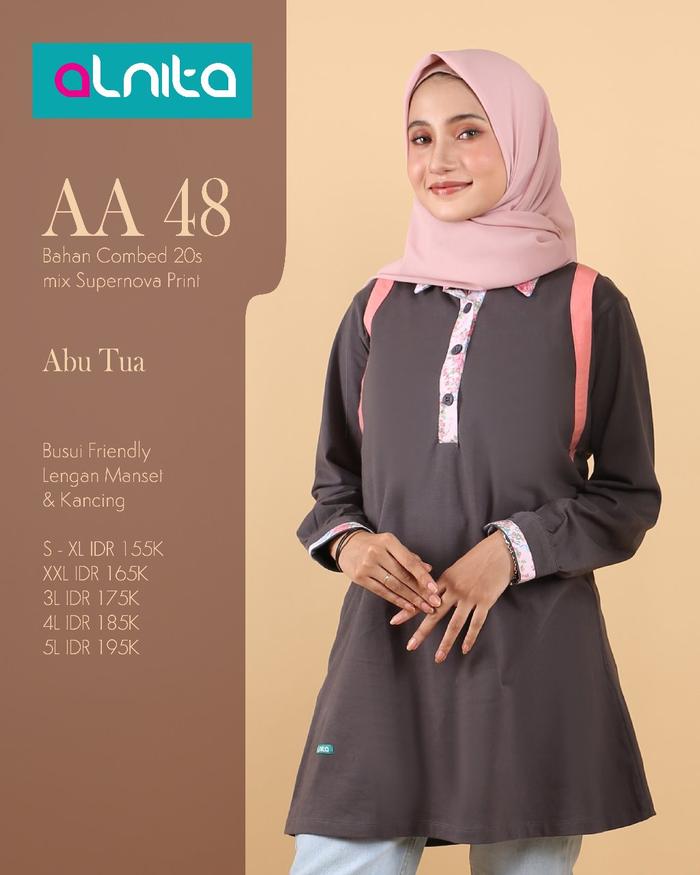 ALNITA ATASAN AA 048 WARNA ABU TUA BUSANA MUSLIM ALNITA