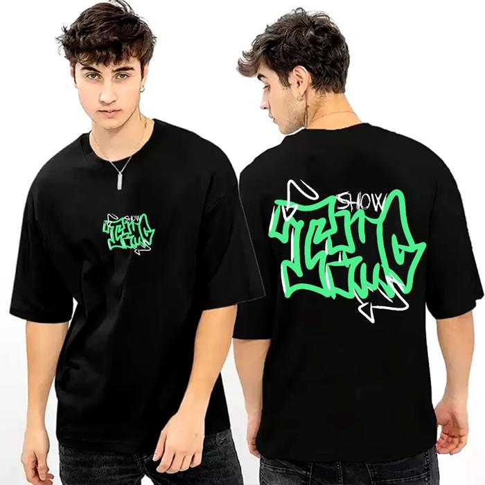 Baju Kaos Distro Tshirt Atasan Pria Keren Terbaru Lengan Pendek Motif Showtime Hitam Sablon Tulisan