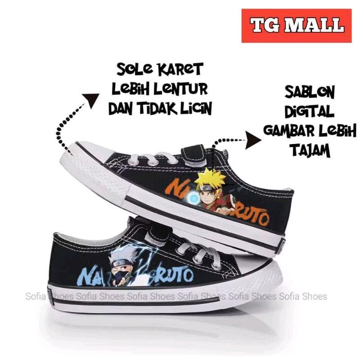 Sepatu Sneakers Karakter Gambar NARUTO Anak Remaja Dewasa Cewek Cowok Bahan Kanvas Tali Serutt Sole 