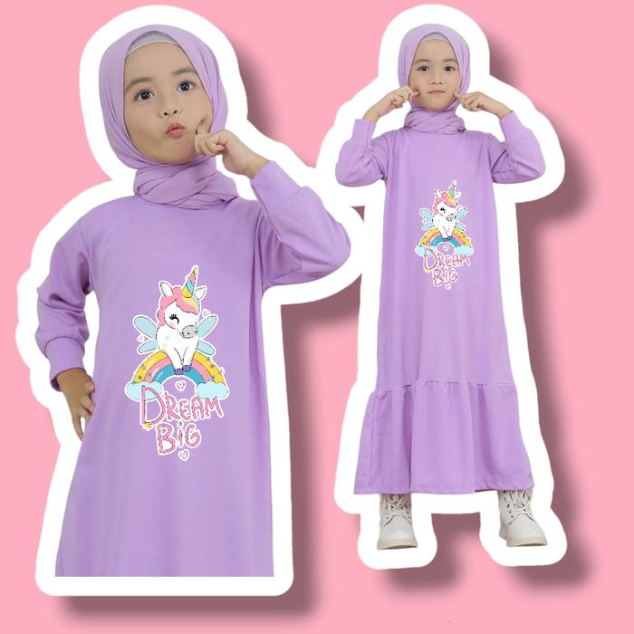 GM044 - Gamis Daster Anak Perempuan Motif Sablon Unicorn Unicon Usia 1 sampai 12 Tahun Coandcowshop