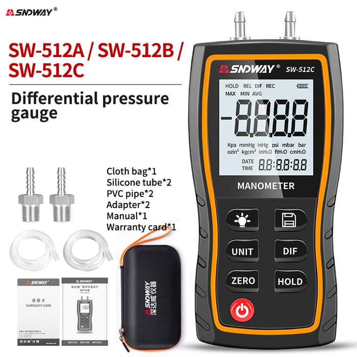 SNDWAY SW-512 Series Digital Manometer Air Pressure Gauge ±103.42