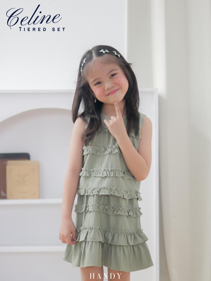 Celine Tiered Knit Set Anak Perempuan Baju Terusan Korean Style Dress Rempel Susun Tanpa Lengan Sag