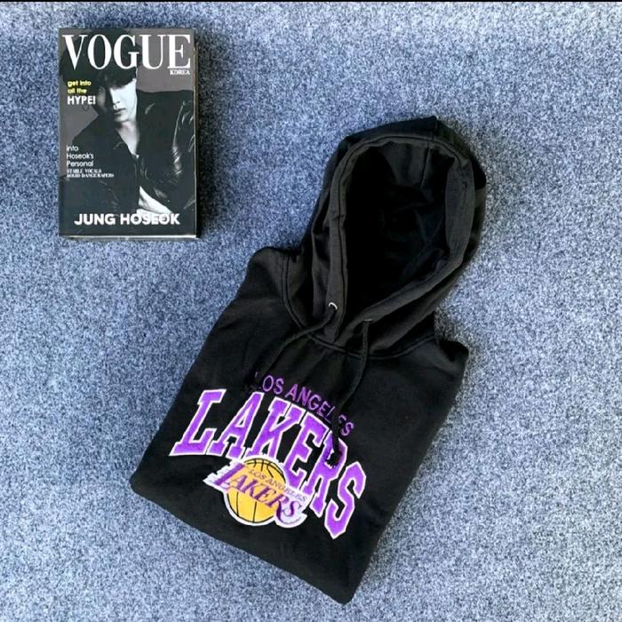 Lakers Hodie Man Hitam Bordir Cool Bahan Katun Panjang Tebal