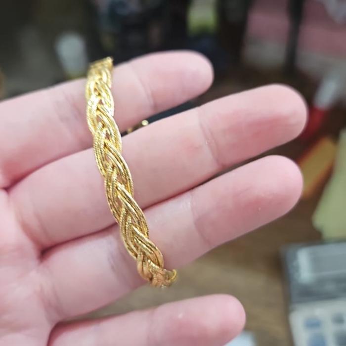 BANGLE GELANG BULAT KAWATAN EMAS ASLI 375 8K RANTAI BOLA PASIR PUTIH