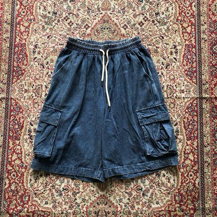 Celana Lemain second wide one tuck cargo denim short pants H618
