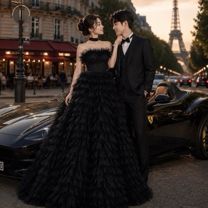 Gaun Hitam Dara Prewedding Wedding Maternity promnight Party Gown